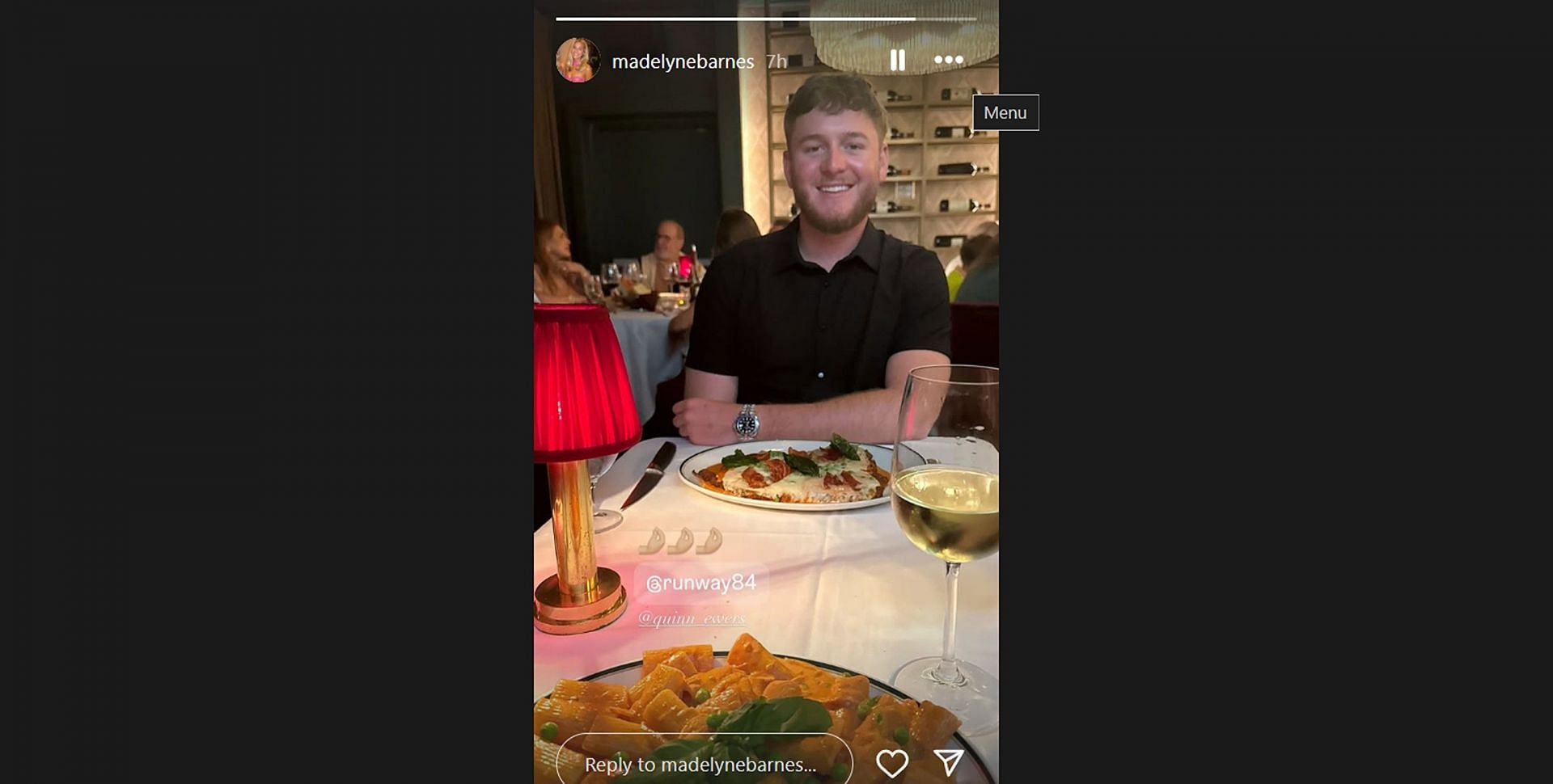 Quinn Ewers's girlfriend, Madelyn Barnes, shared a rare glimpse of her date night with the NFL QB. (Credits: IG/@madelynebarnes)